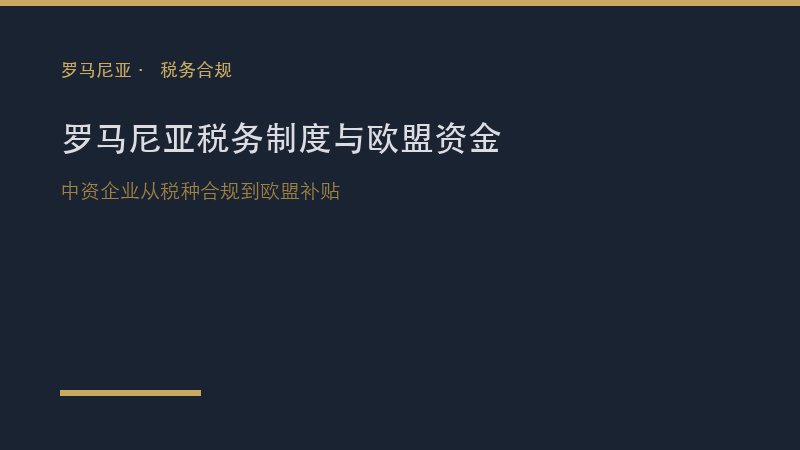 罗马尼亚律所｜罗马尼亚税务制度与欧盟资金申请实务：中资企业从税种合规到欧盟补贴的全路径